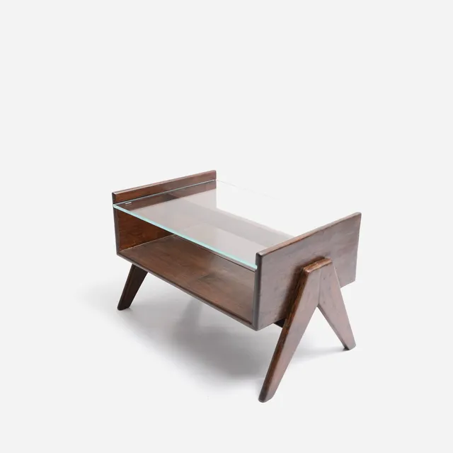 Pierre Jeanneret Small Glass Table (Sissoo) c1960