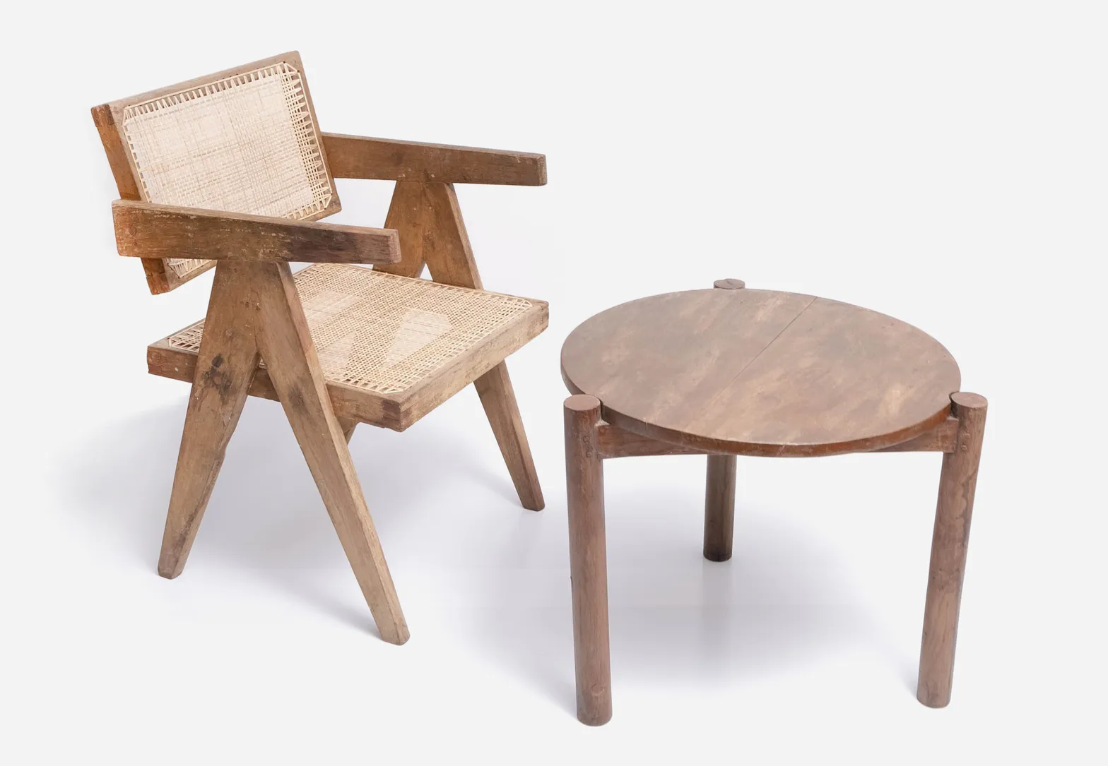 Pierre Jeanneret Floating Back Chair with Round Side Table