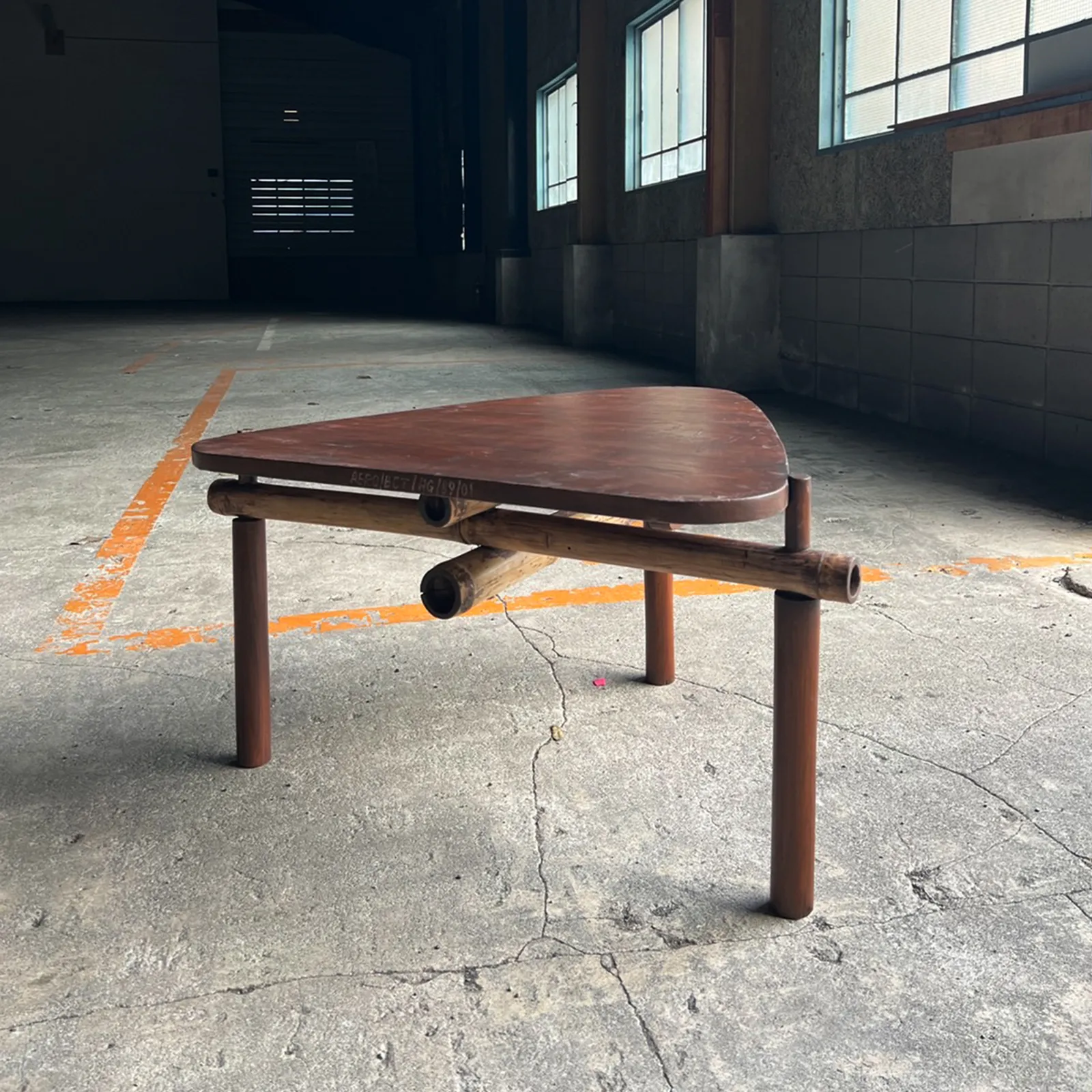 Pierre Jeanneret Triangle Bamboo Table c1953-54